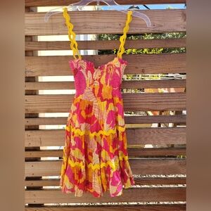 Sundress XS/S Ruffled Smocked Mini Dress – Vibrant Pink/Yellow Boho Chic